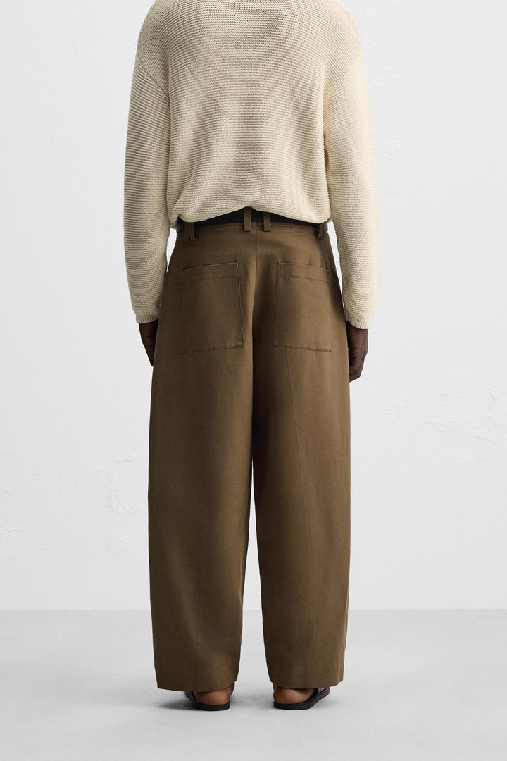 ZARA BALLOON FIT COTTON - LINEN BLEND PANTS