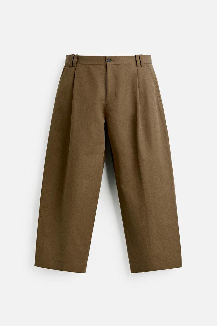 ZARA BALLOON FIT COTTON - LINEN BLEND PANTS