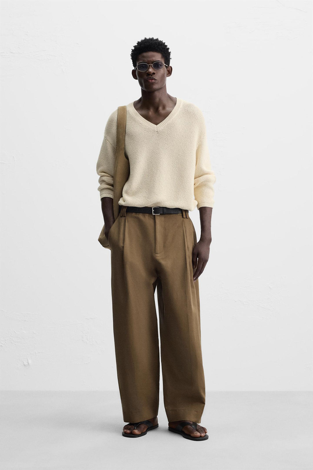 ZARA BALLOON FIT COTTON - LINEN BLEND PANTS