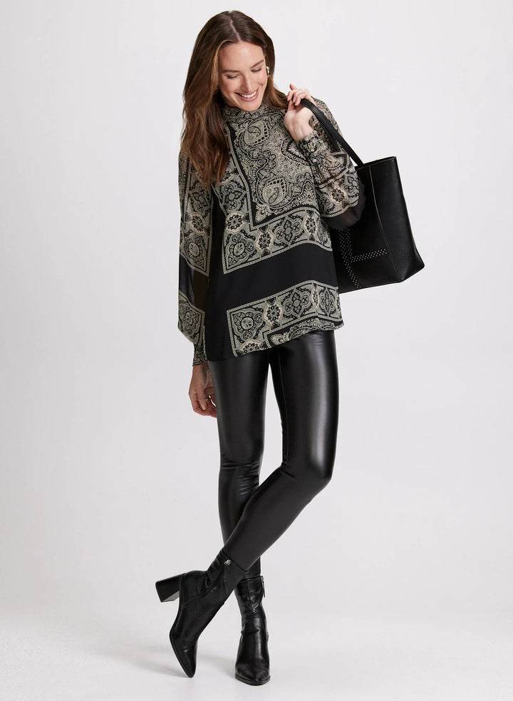 LAURA Scarf Print Mock Neck Blouse