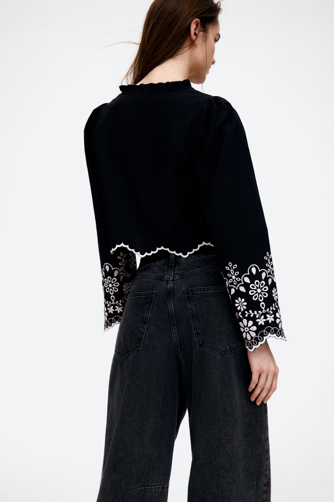 H&M Cotton Blouse with Eyelet Embroidery