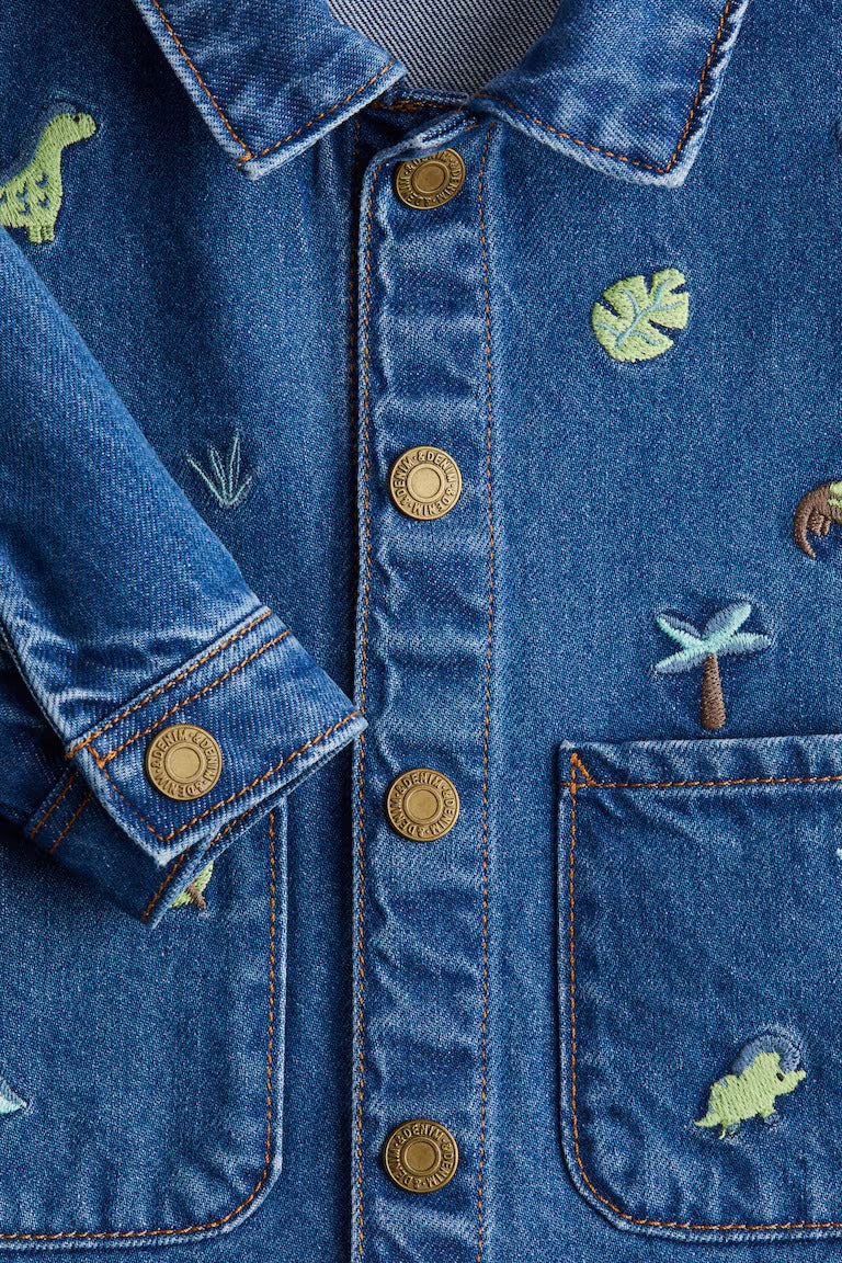 H&M Embroidered-Detail Denim Shacket