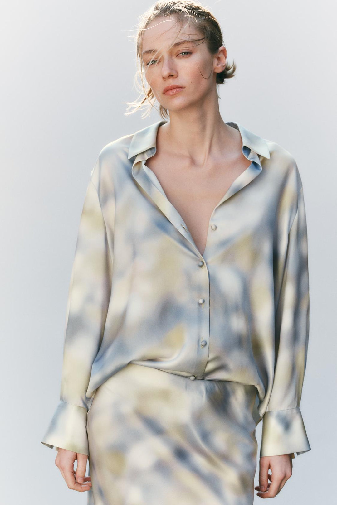 ZARA SATIN EFFECT TIE-DYE SHIRT