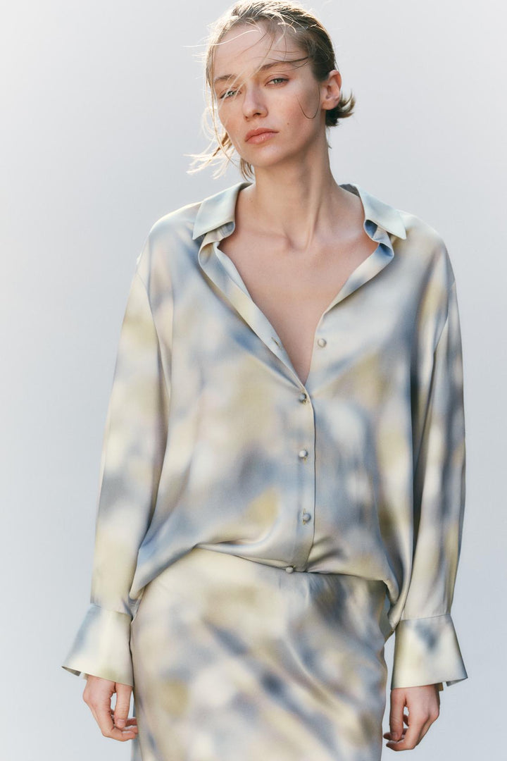 ZARA SATIN EFFECT TIE-DYE SHIRT