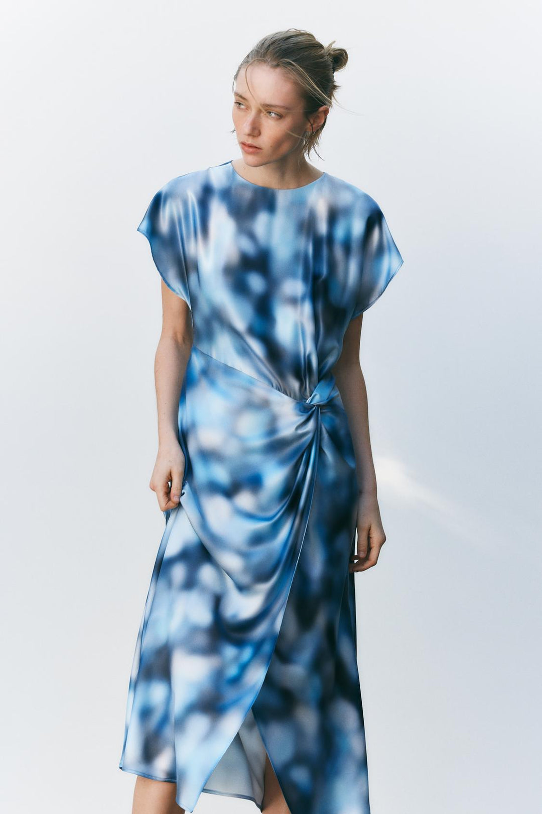 ZARA SATIN EFFECT TIE-DYE MIDI DRESS