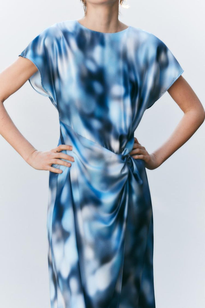 ZARA SATIN EFFECT TIE-DYE MIDI DRESS