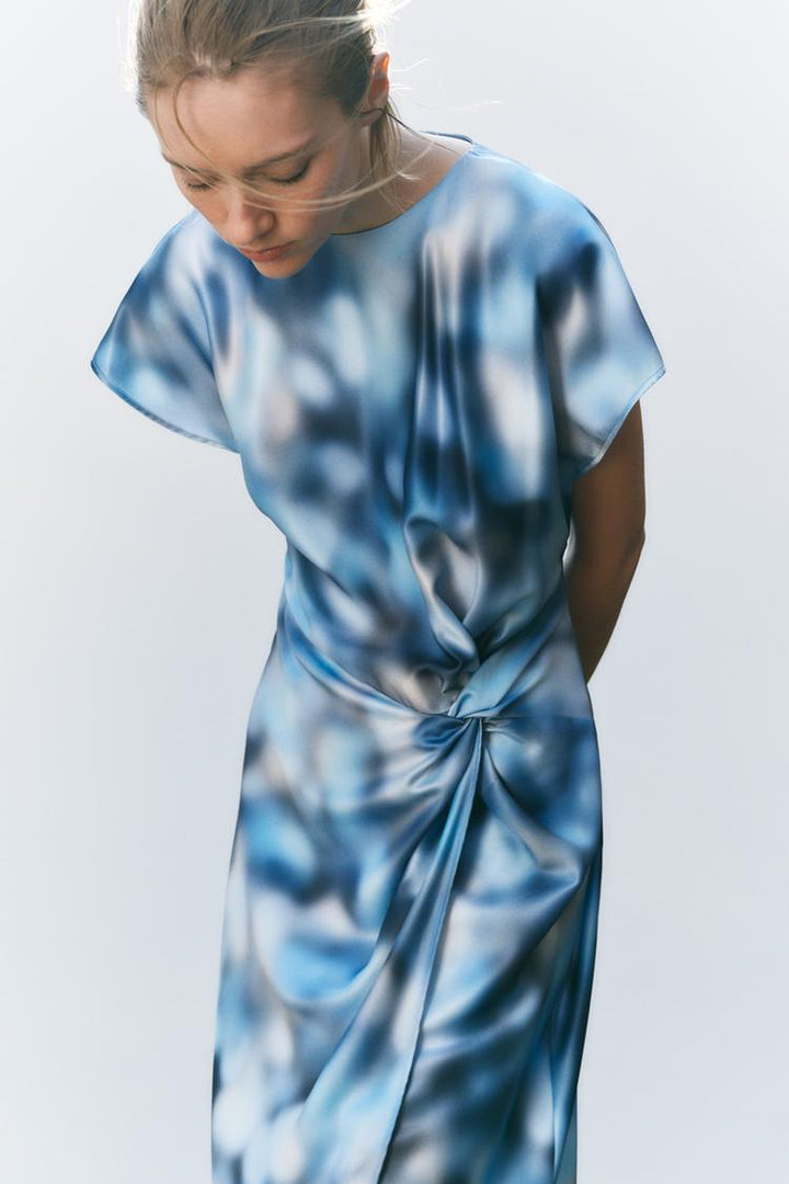 ZARA SATIN EFFECT TIE-DYE MIDI DRESS
