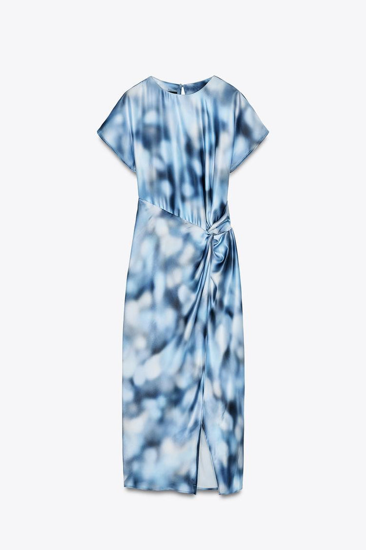 ZARA SATIN EFFECT TIE-DYE MIDI DRESS