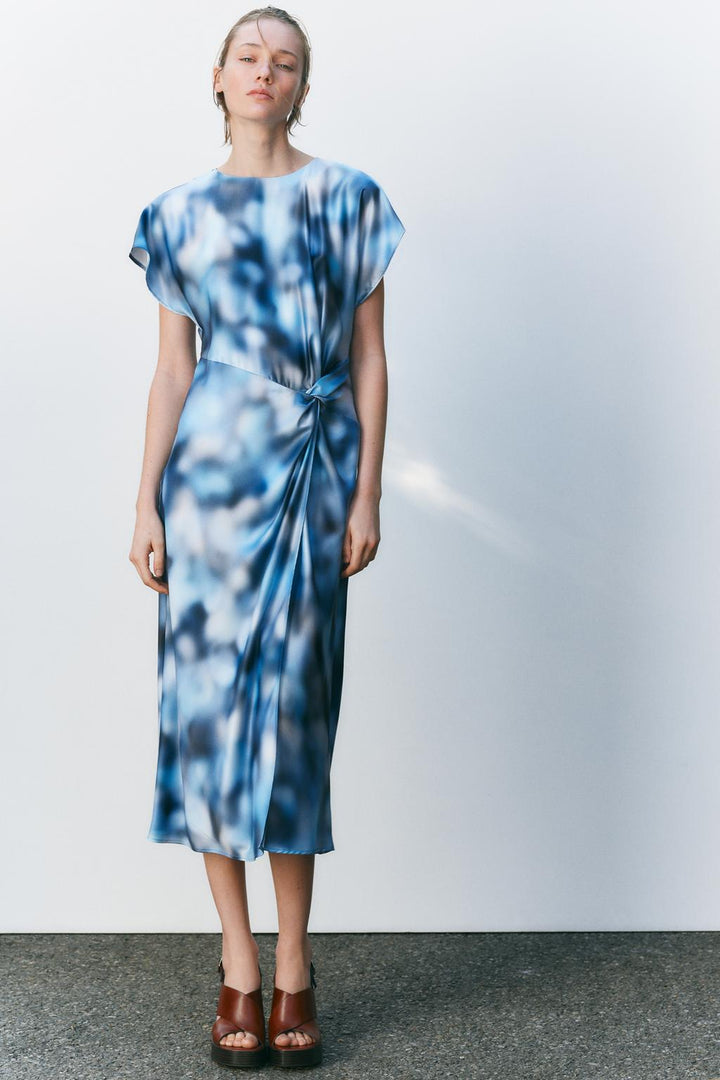 ZARA SATIN EFFECT TIE-DYE MIDI DRESS