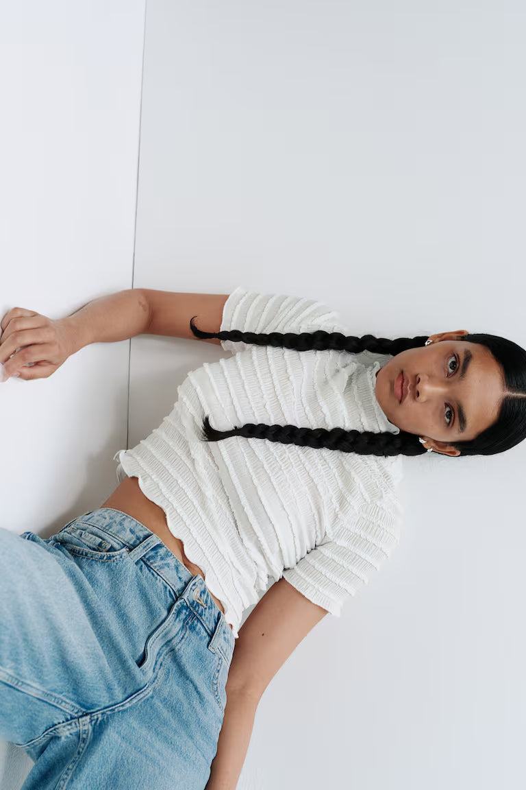 H&M SMOCKED TOP WITH OVERLOCKED TRIM