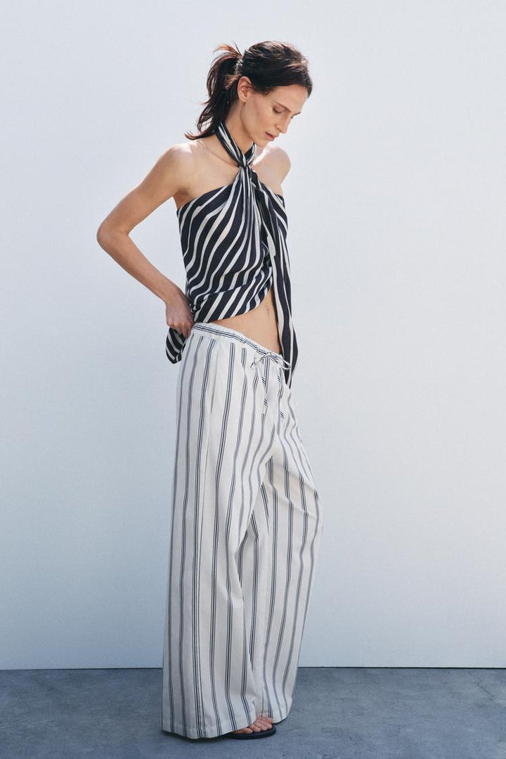 ZARA ZW COLLECTION STRIPED PALAZZO PANTS