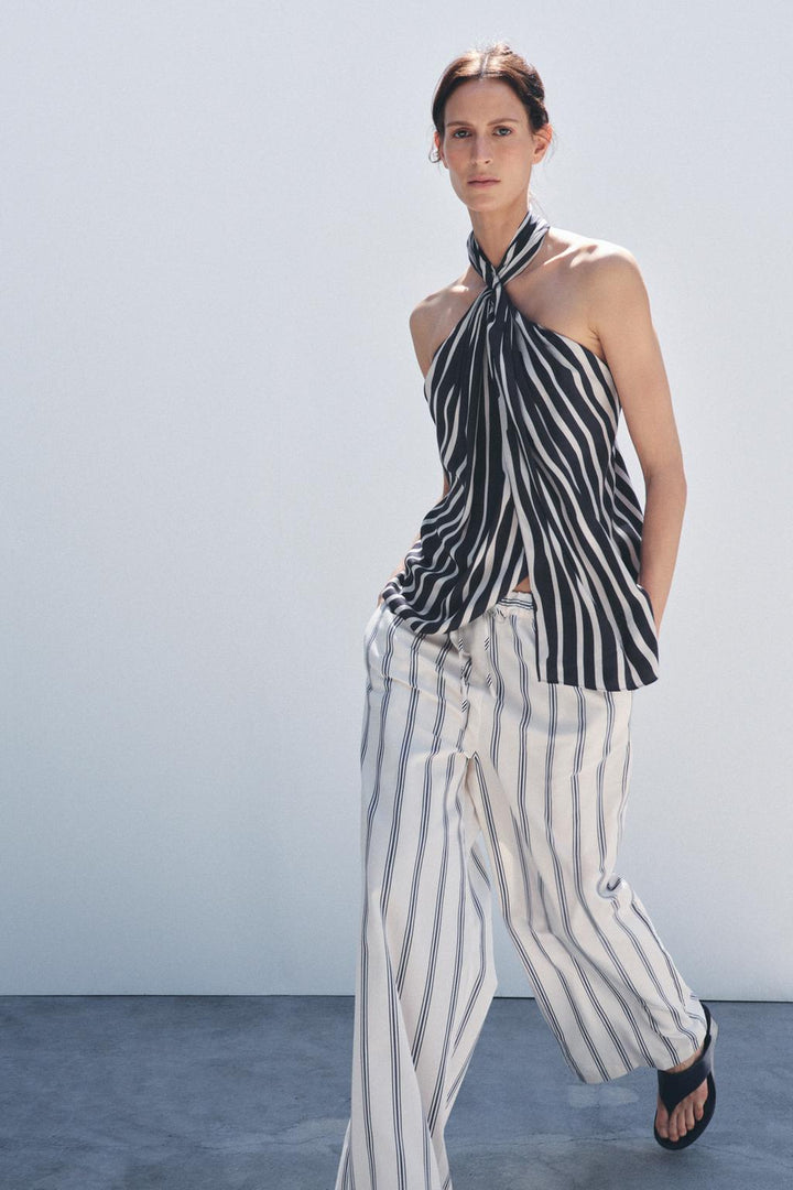 ZARA ZW COLLECTION STRIPED PALAZZO PANTS