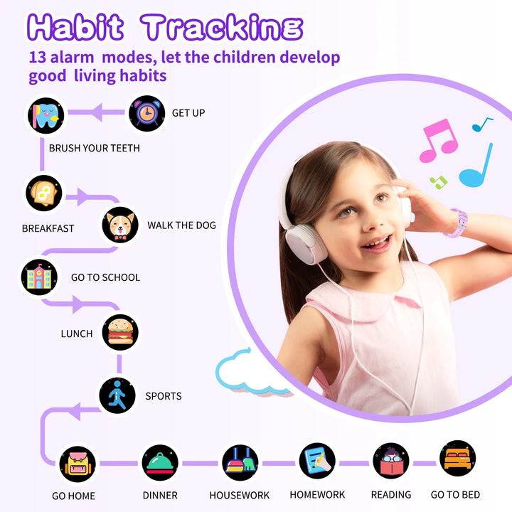 Vakzovy 1.54" Smart Watch for Girls Smart Watch for Kids with Camera Games Pedometer Video MP3 Flashlights Calculator Alarm Clock Children Touch Screen Purple