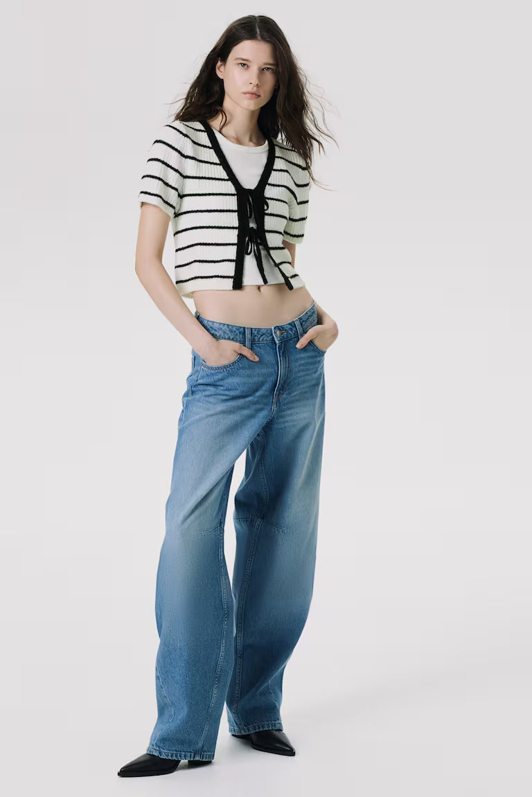 H&M TIE-DETAIL RIB-KNIT TOP