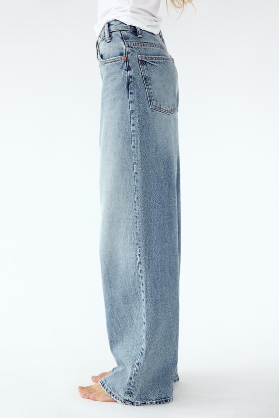 Zara TRF HIGH RISE WIDE LEG CROSSOVER WAISTBAND JEANS