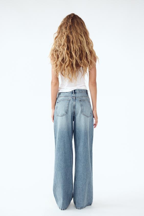 Zara TRF HIGH RISE WIDE LEG CROSSOVER WAISTBAND JEANS