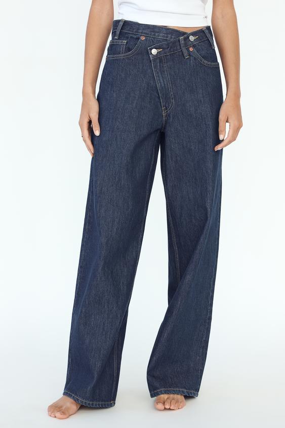 Zara TRF HIGH RISE WIDE LEG CROSSOVER WAISTBAND JEANS