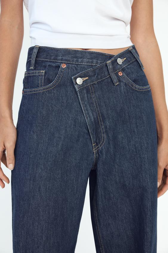 Zara TRF HIGH RISE WIDE LEG CROSSOVER WAISTBAND JEANS