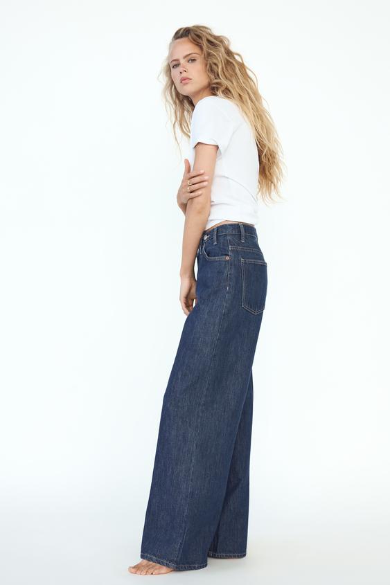 Zara TRF HIGH RISE WIDE LEG CROSSOVER WAISTBAND JEANS