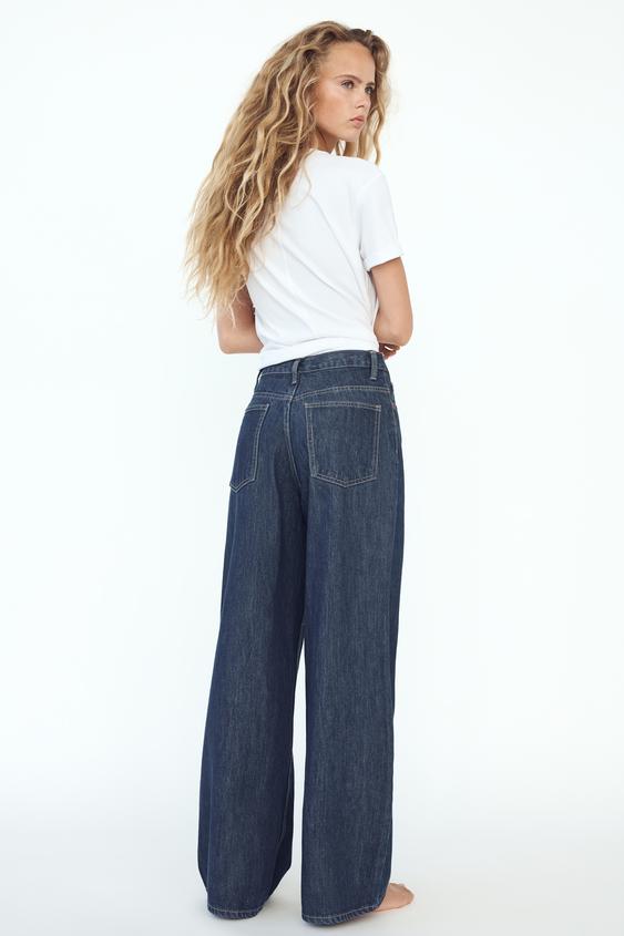 Zara TRF HIGH RISE WIDE LEG CROSSOVER WAISTBAND JEANS