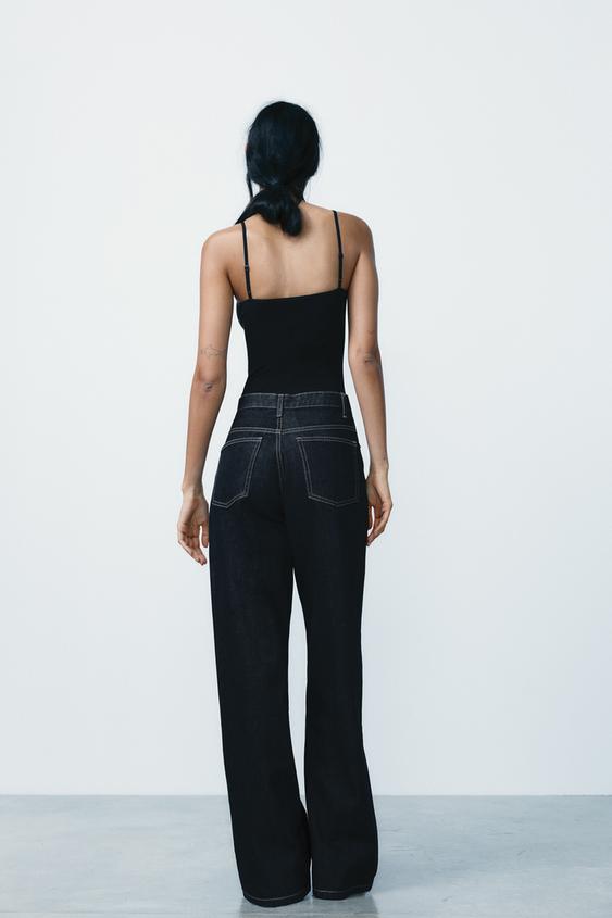 Zara TRF HIGH RISE WIDE LEG CROSSOVER WAISTBAND JEANS