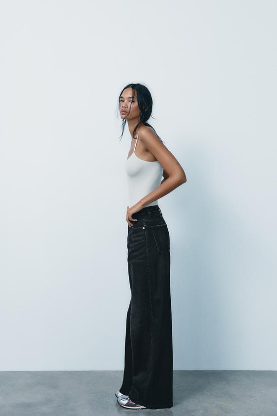 Zara TRF HIGH RISE WIDE LEG CROSSOVER WAISTBAND JEANS