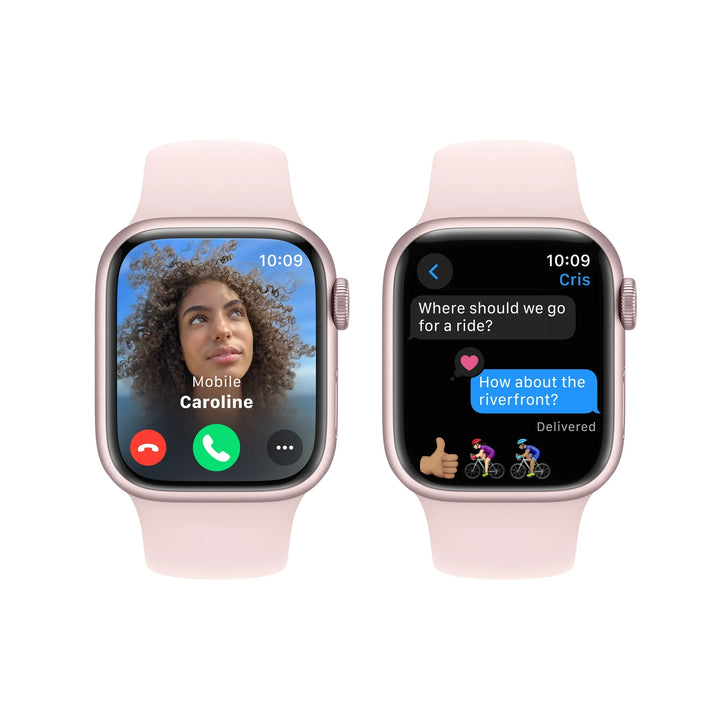 Apple Watch Series 9 [GPS 41mm] Smartwatch with Pink Aluminum Case and Light Pink Sport Band - S/M. Fitness Tracker, ECG Apps, Always-On Retina Display, Water Resistant