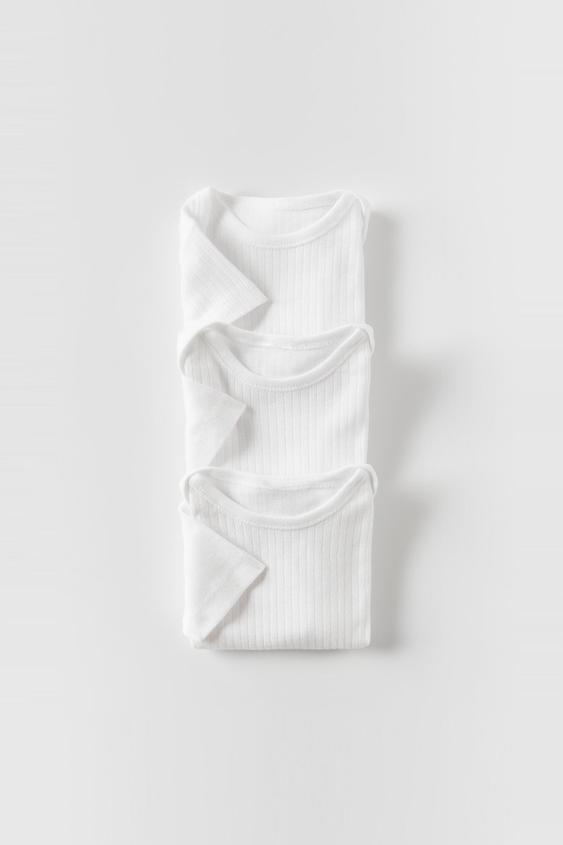 Zara THREE-PACK OF ROUND NECK SHORT SLEEVE BODYSUITS