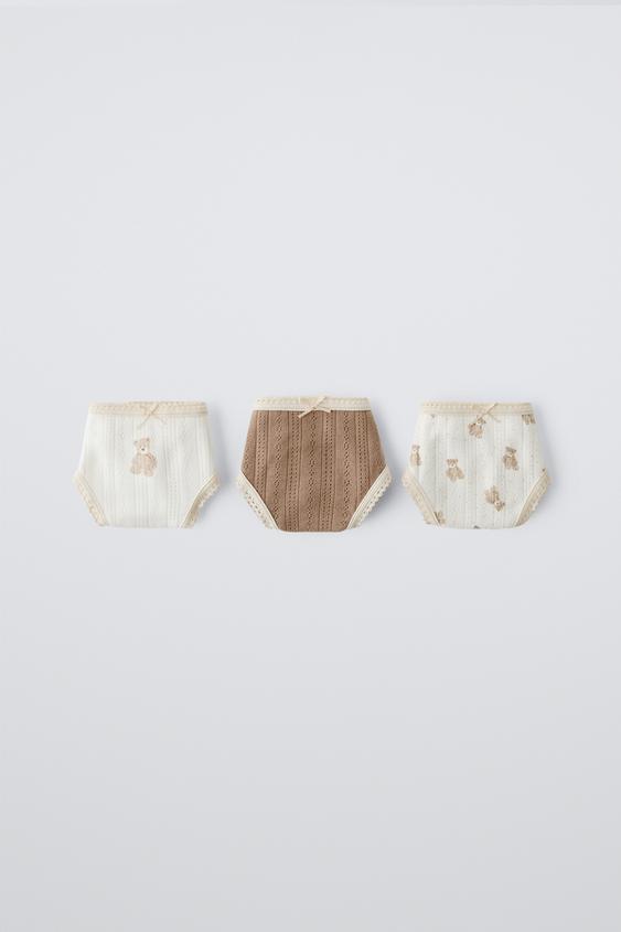 Zara 2-6 YEARS/ THREE-PACK OF POINTELLE BEAR UNDERWEAR