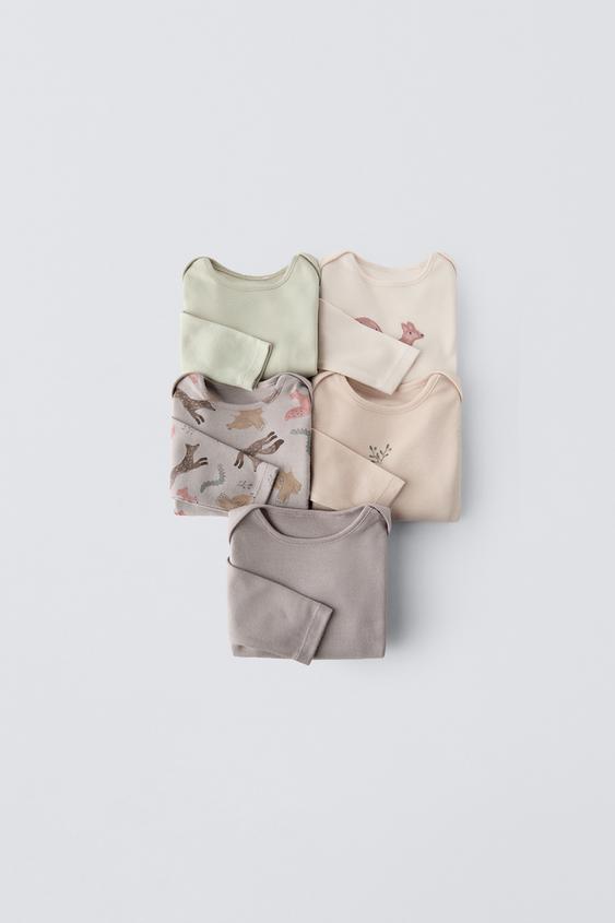 Zara FIVE-PACK OF ANIMALS PRINT BODYSUITS