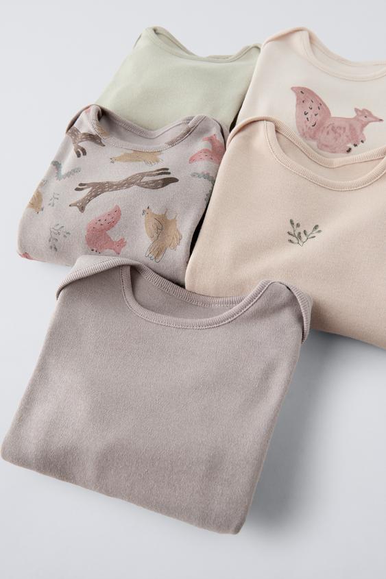 Zara FIVE-PACK OF ANIMALS PRINT BODYSUITS