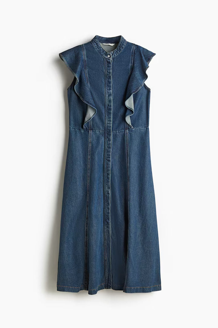 H&M Flounce-Trimmed Denim Dress