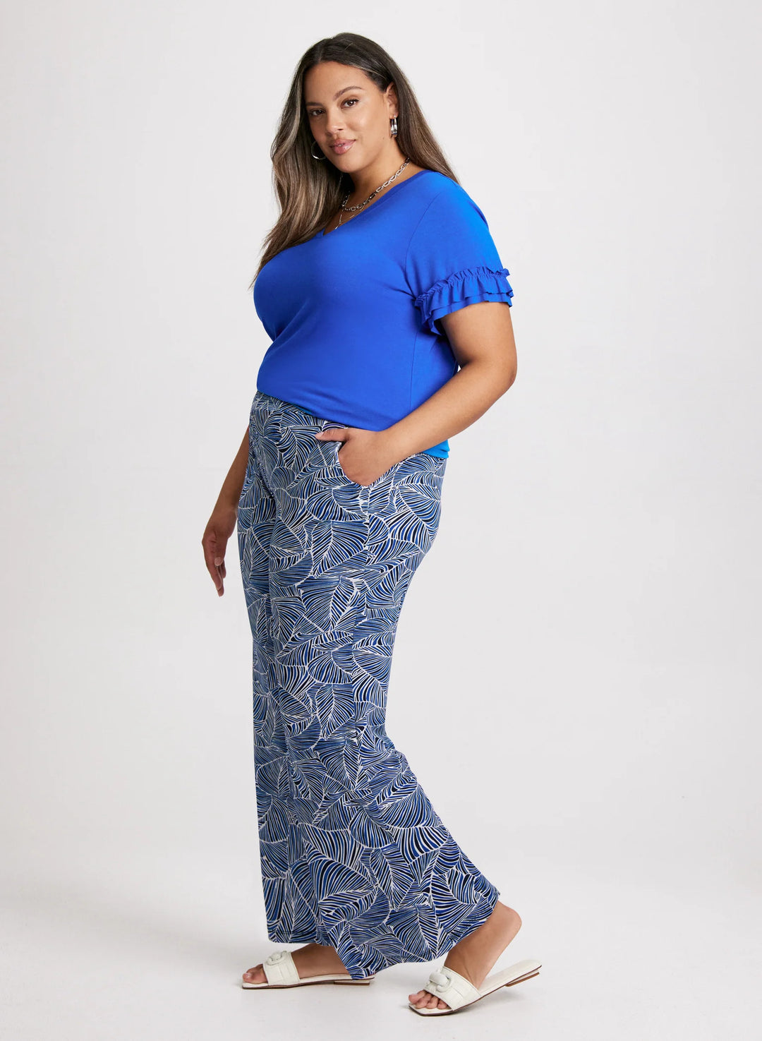LAURA Leaf Print Pull-On Pants