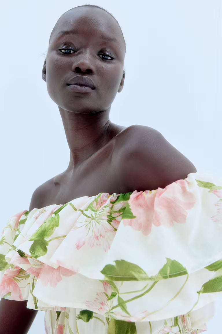 H&M Flounced Off-the-shoulder Dress