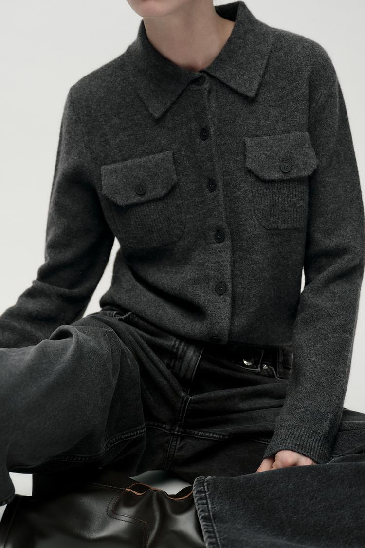 ZARA BASIC POLO COLLAR KNIT CARDIGAN