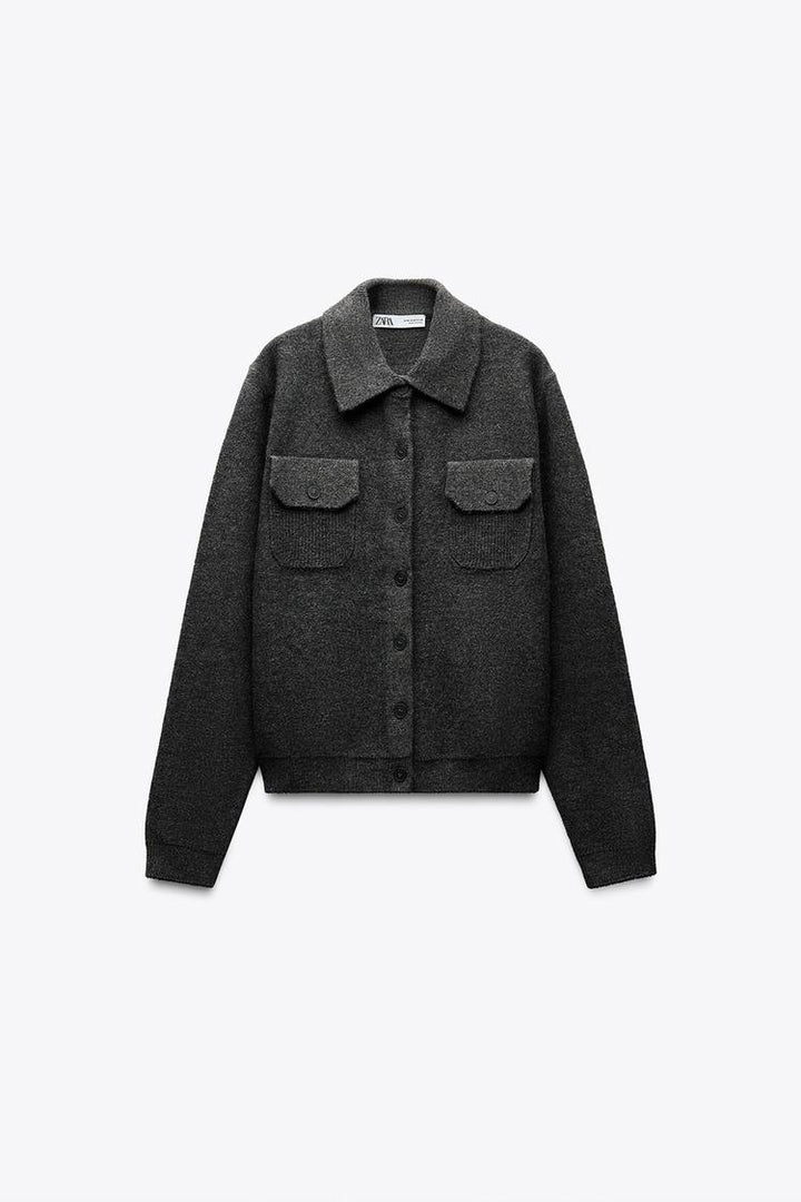 ZARA BASIC POLO COLLAR KNIT CARDIGAN