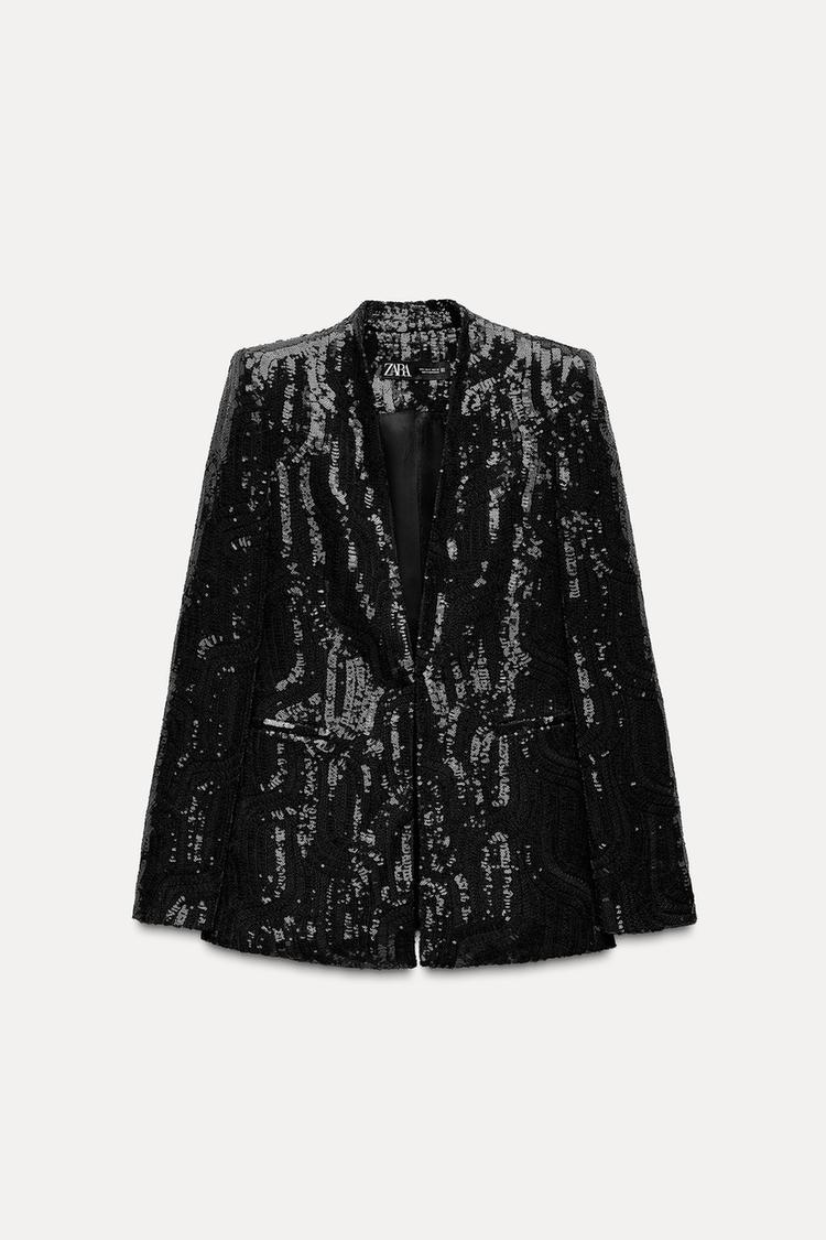 Zara SEQUIN LAPELLESS BLAZER