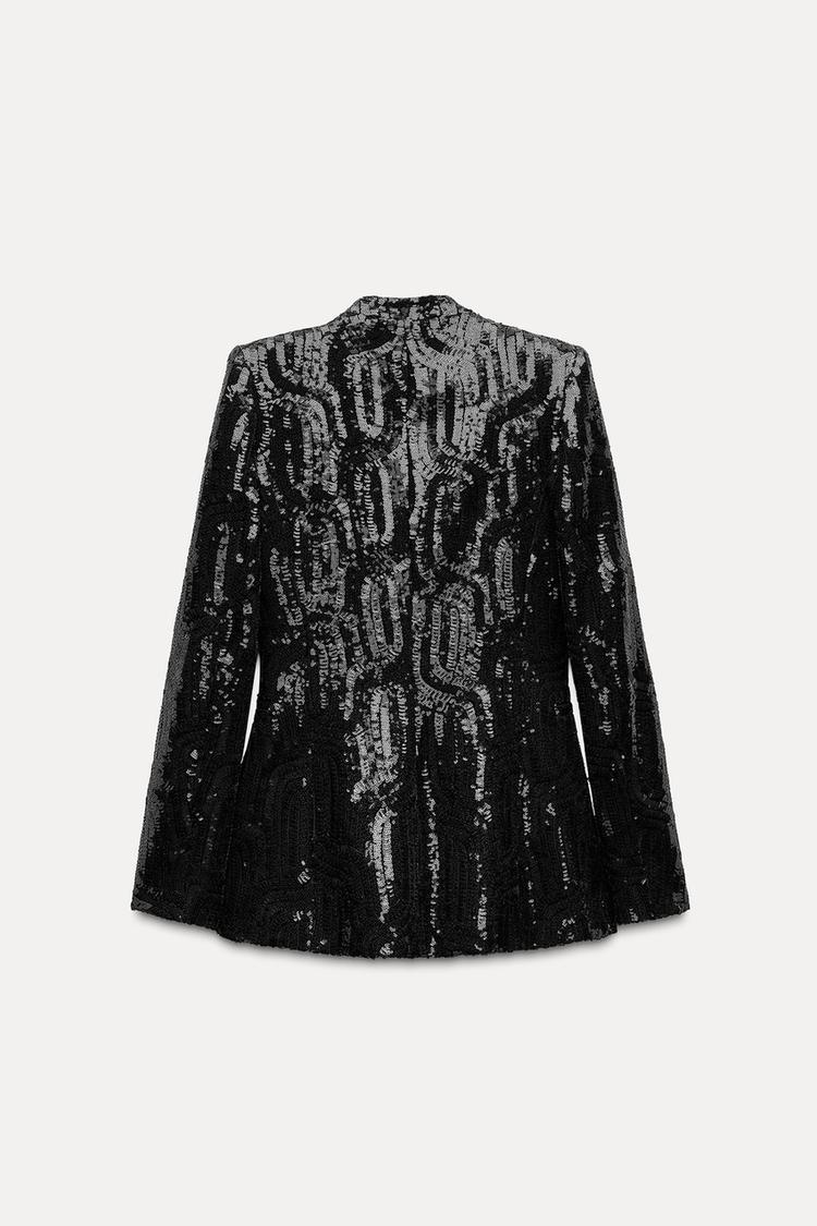 Zara SEQUIN LAPELLESS BLAZER