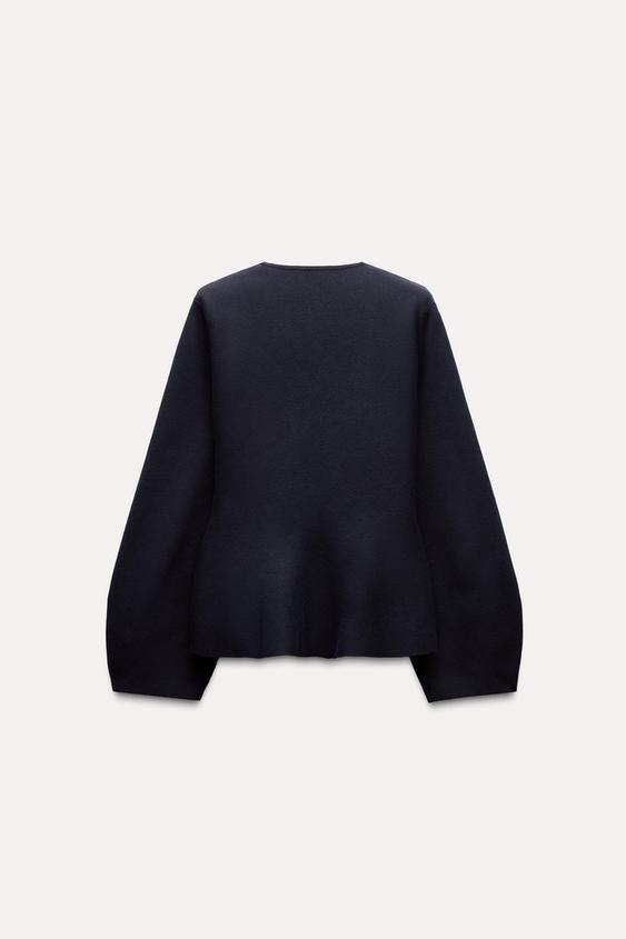 Zara BELTED SHOULDER PAD KNIT BLAZER