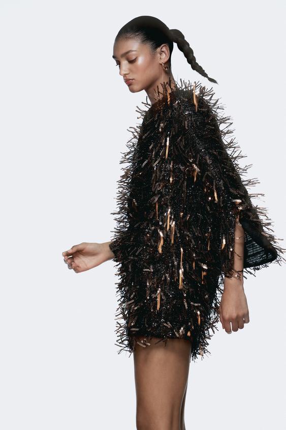 Zara SEQUIN FRINGED MINI DRESS