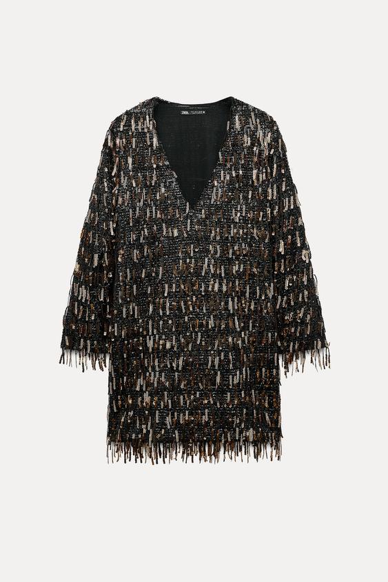 Zara SEQUIN FRINGED MINI DRESS