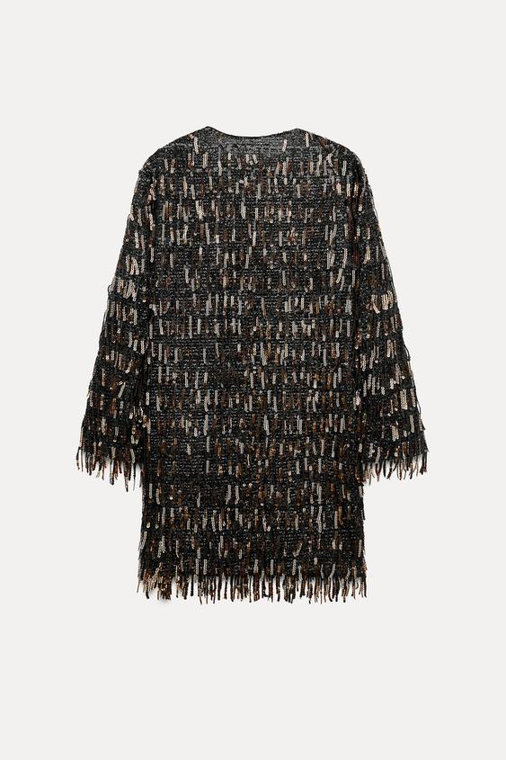 Zara SEQUIN FRINGED MINI DRESS