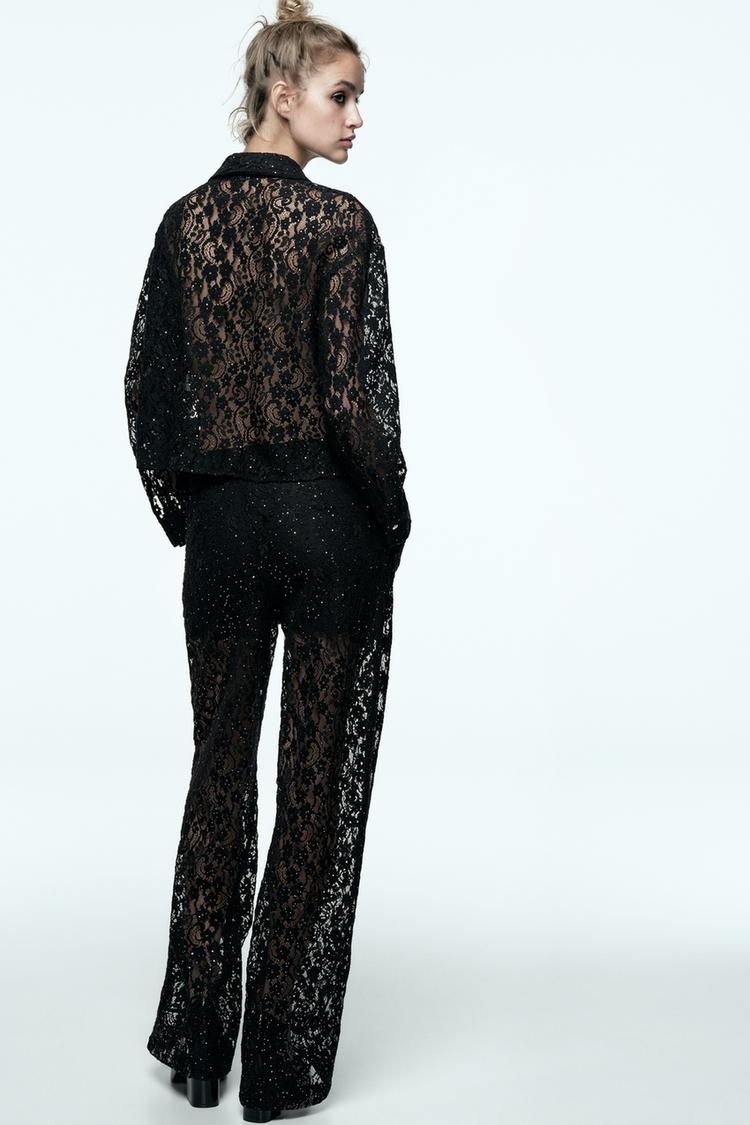 Zara SEQUINED LACE PANTS