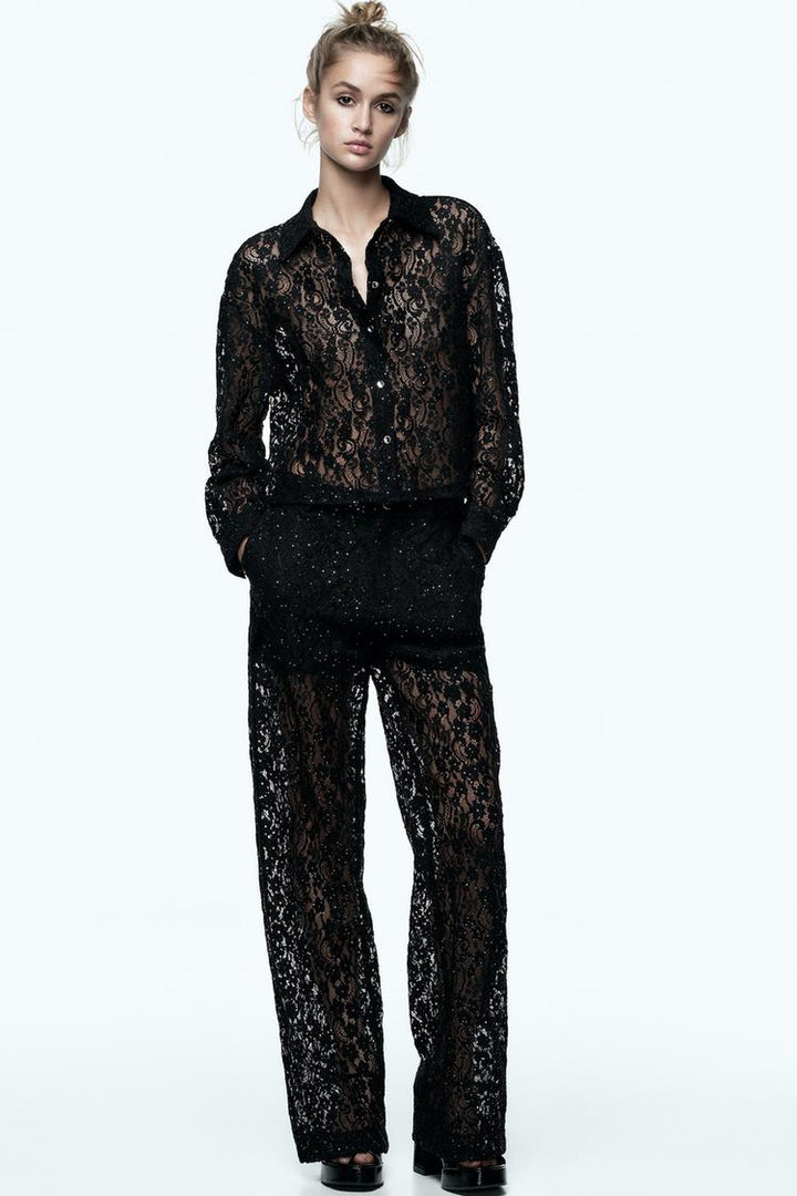 Zara SEQUINED LACE PANTS