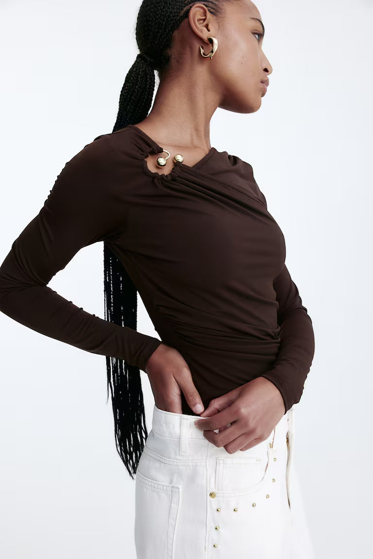 H&M DRAPED-DETAIL JERSEY TOP