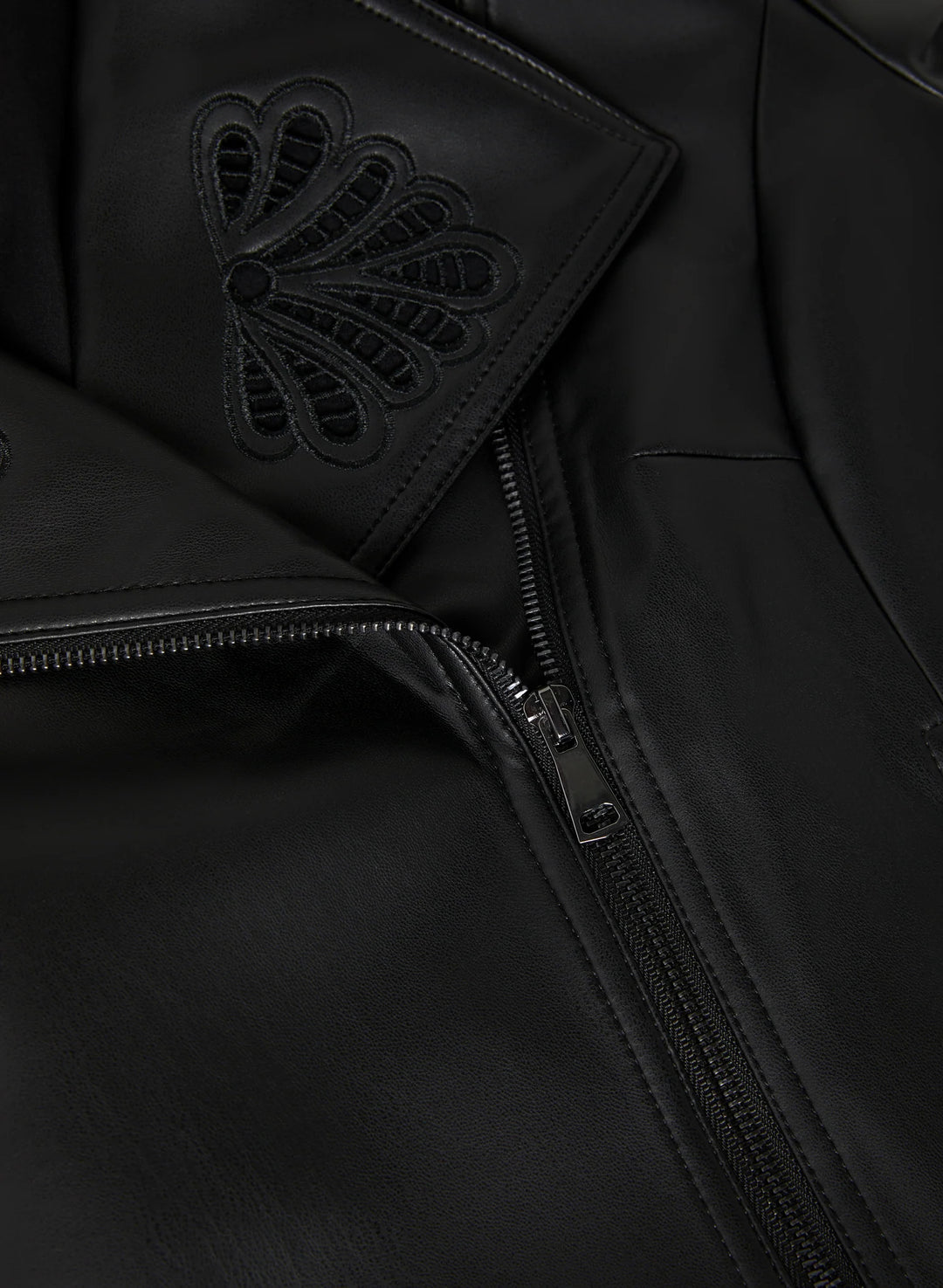 LAURA Melanie Lyne - Embroidered Vegan Leather Jacket