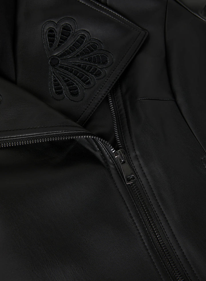 LAURA Melanie Lyne - Embroidered Vegan Leather Jacket