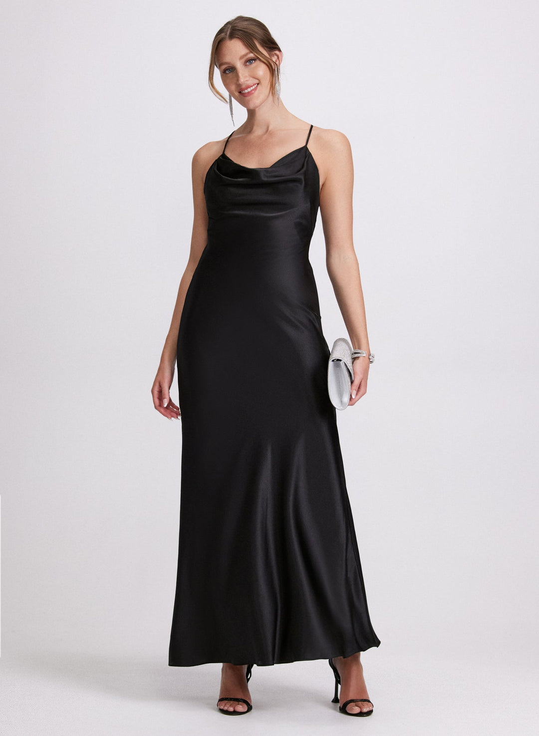 LAURA Cowl Neck Satin Dress