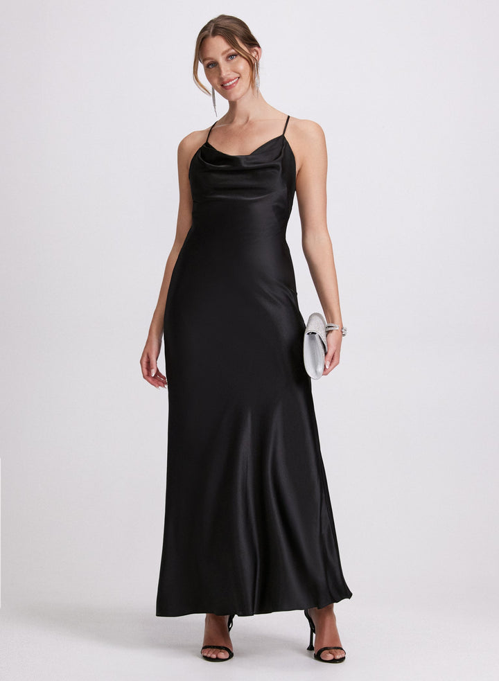 LAURA Cowl Neck Satin Dress
