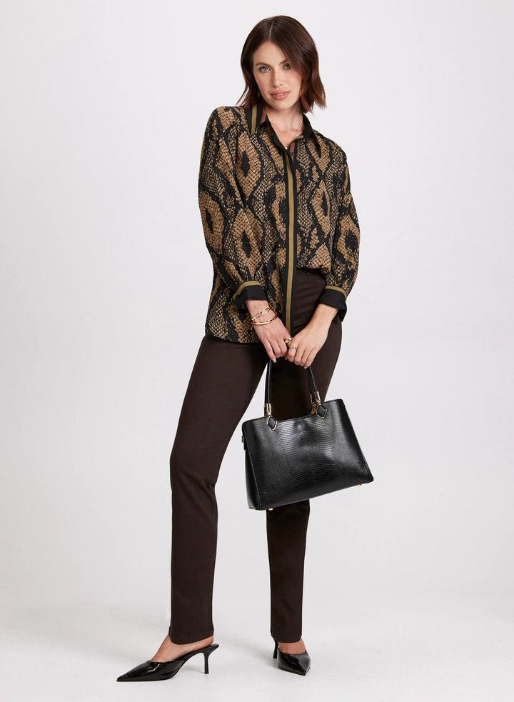 LAURA Snake Print Button-Up Blouse